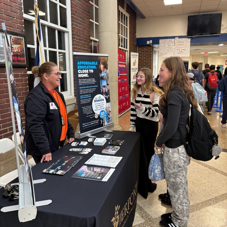 Pierpont staff meet with prospective students during a CFWV college‑planning event earlier this year. Pierpont will continue supporting students during WV FAFSA Day week with daily FAFSA assistance on campus.
