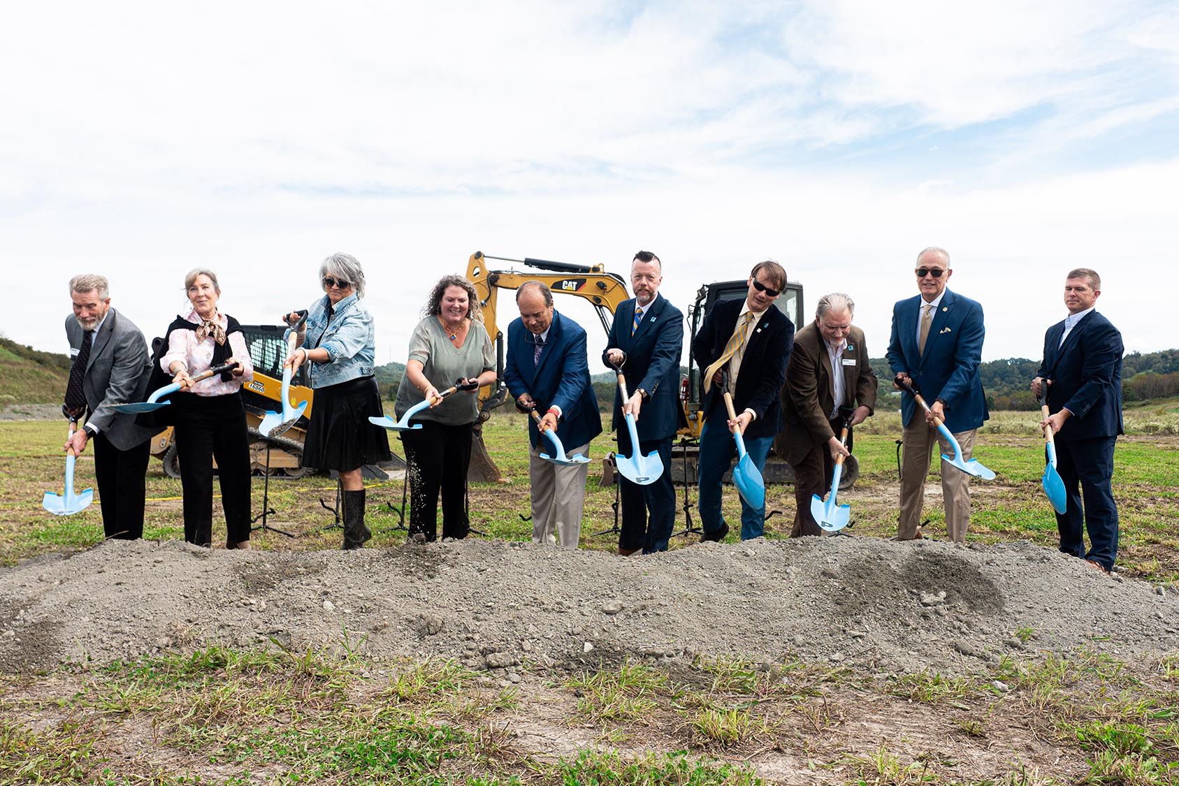 Pierpont Community & Technical College leaders, state higher education officials and project partners participate in a ceremonial groundbreaking for the college’s new Aviation Maintenance Technology Educational Facility at the West Virginia AeroTech Park on Sept. 30 in Bridgeport.